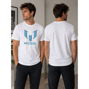 Messi Collection Men's T-Shirt Size M White Blue Logo Graphic Tee
